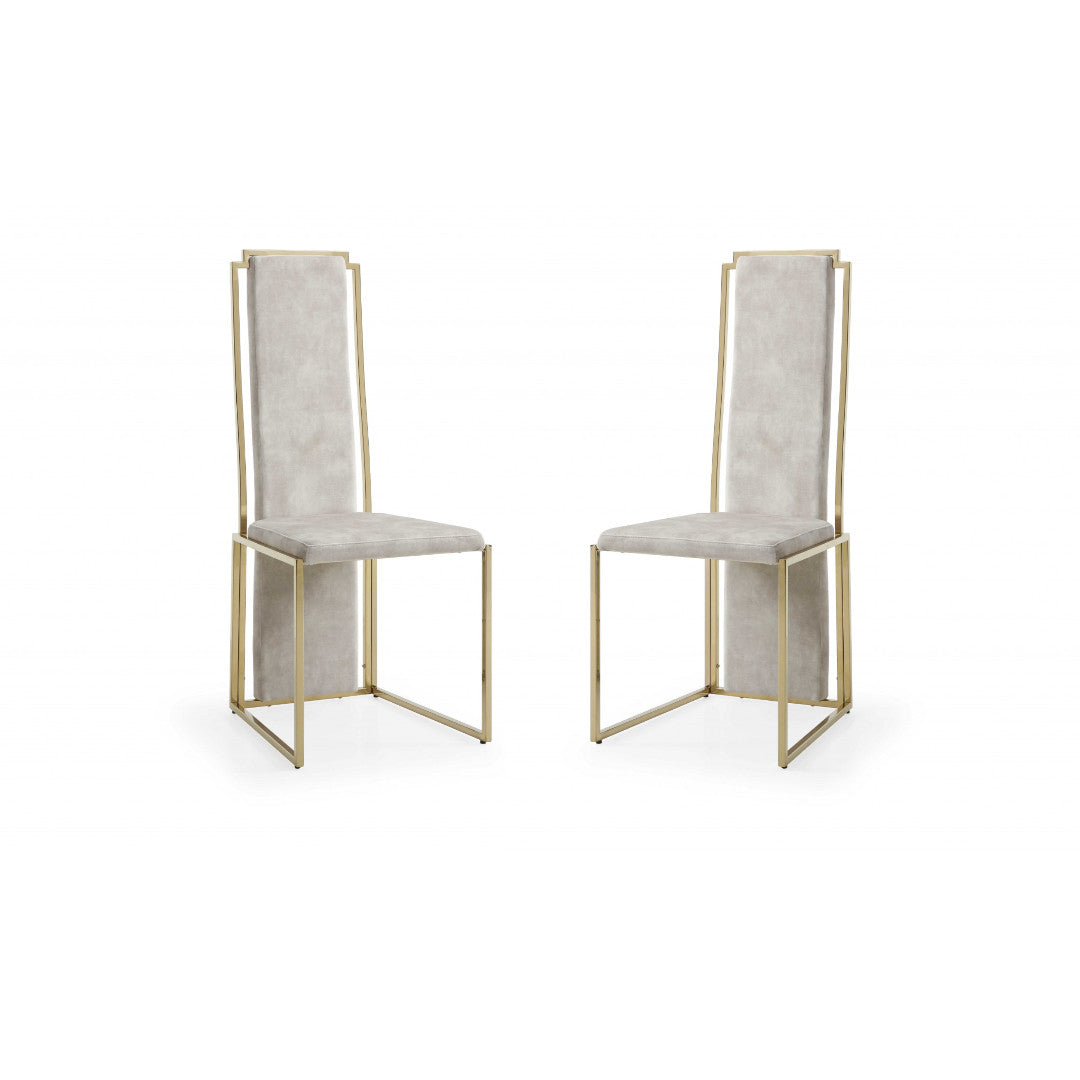 22" Set of Two Beige and Gold Tall Back Chair