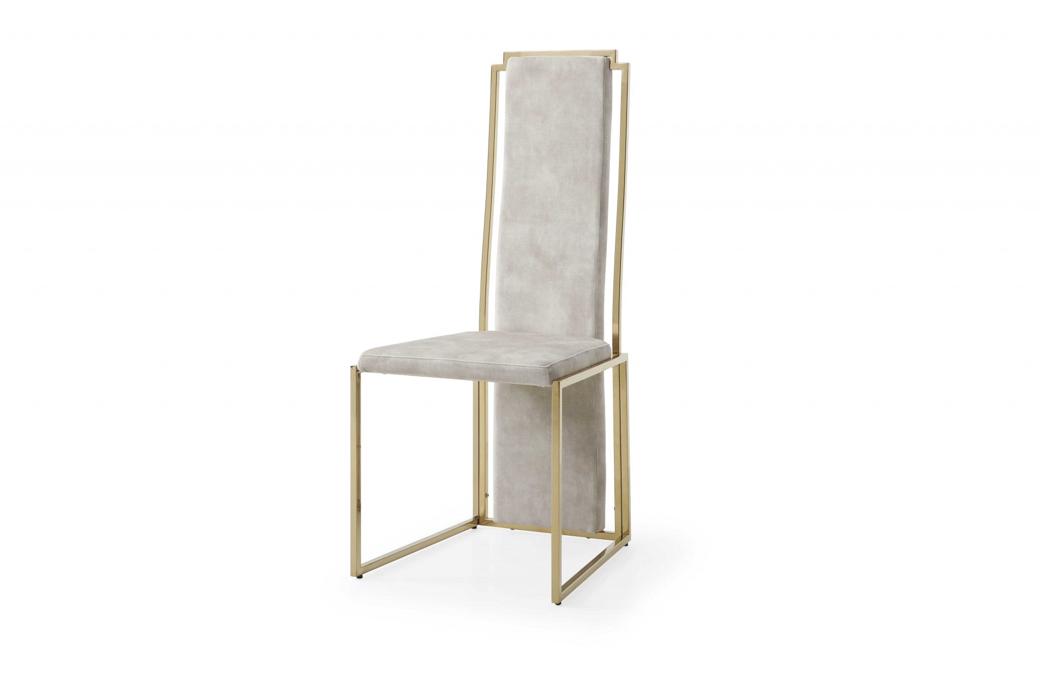 22" Set of Two Beige and Gold Tall Back Chair