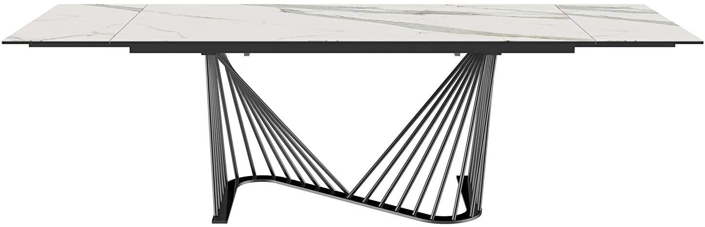 71" White and Black Stone Retractable Dining Table