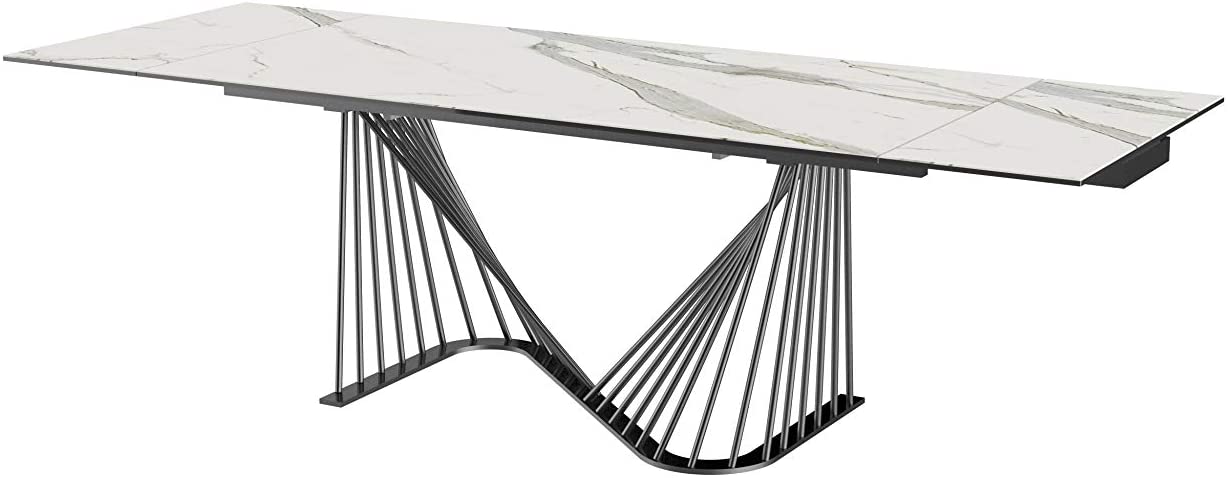 71" White and Black Stone Retractable Dining Table