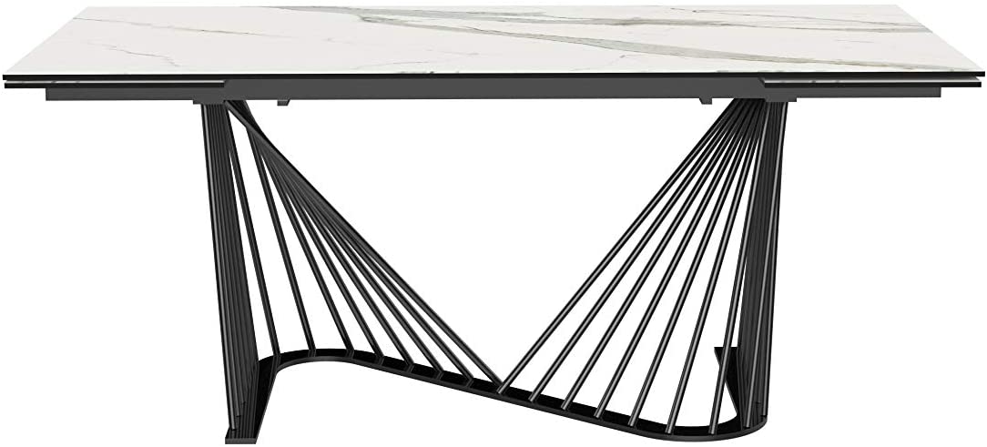 71" White and Black Stone Retractable Dining Table