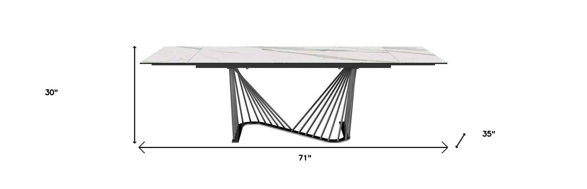 71" White and Black Stone Retractable Dining Table