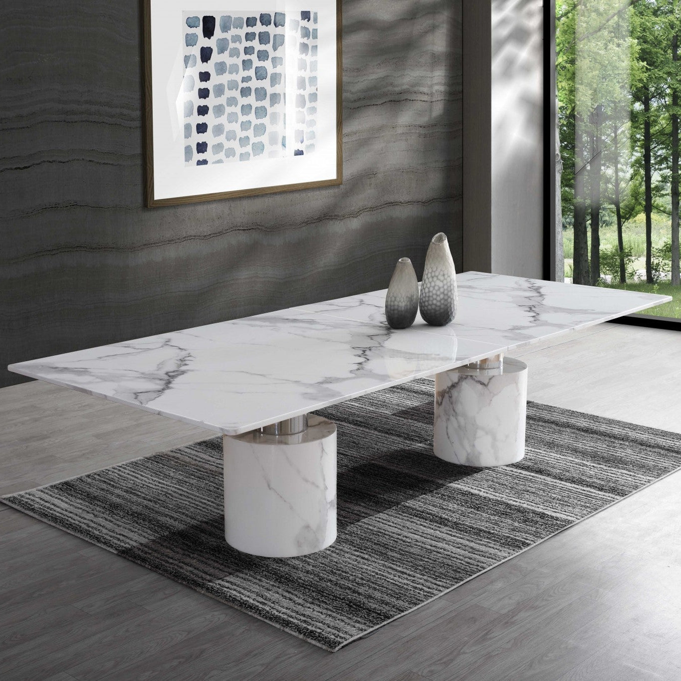120"/180" Marble Double Pedestal Dining Table
