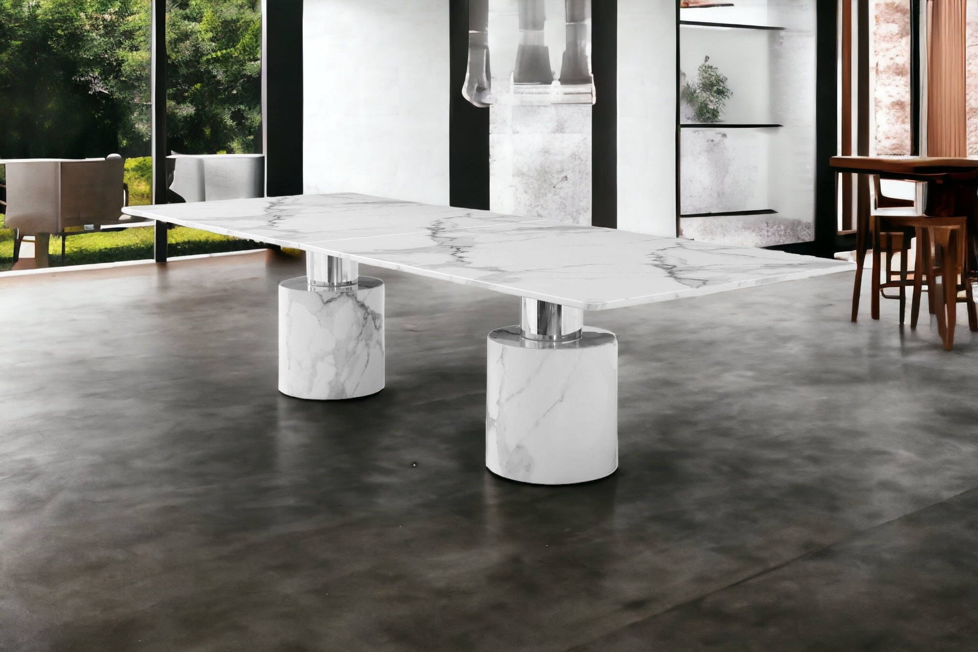 120"/180" Marble Double Pedestal Dining Table