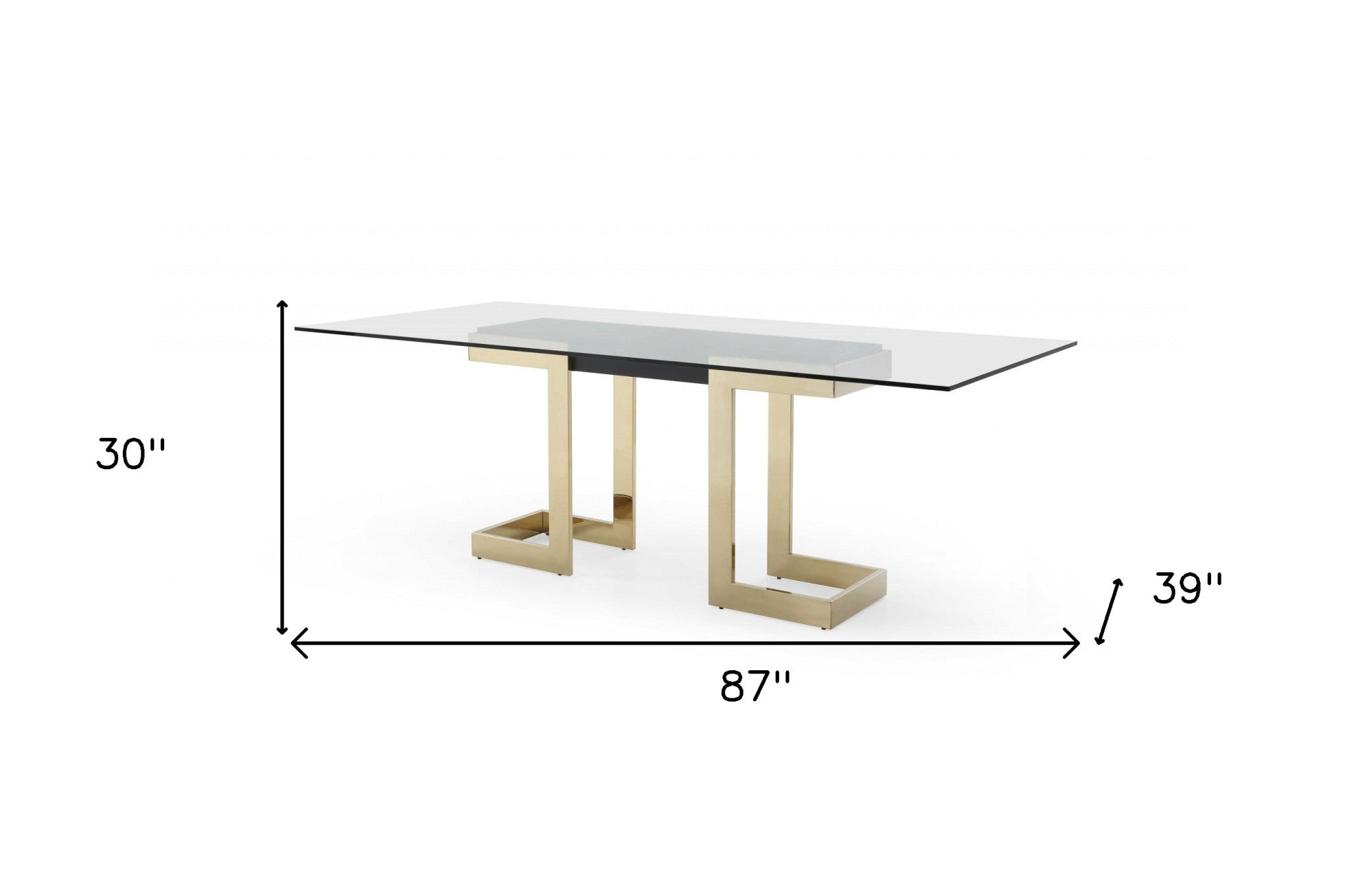 87" Gold Glass Pedestal Dining Table