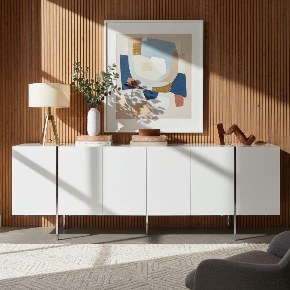 95" White Contemporary Buffet