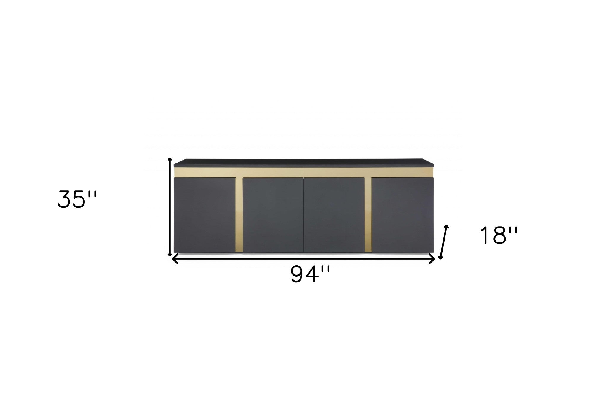 94" Black and Gold Metal Buffet