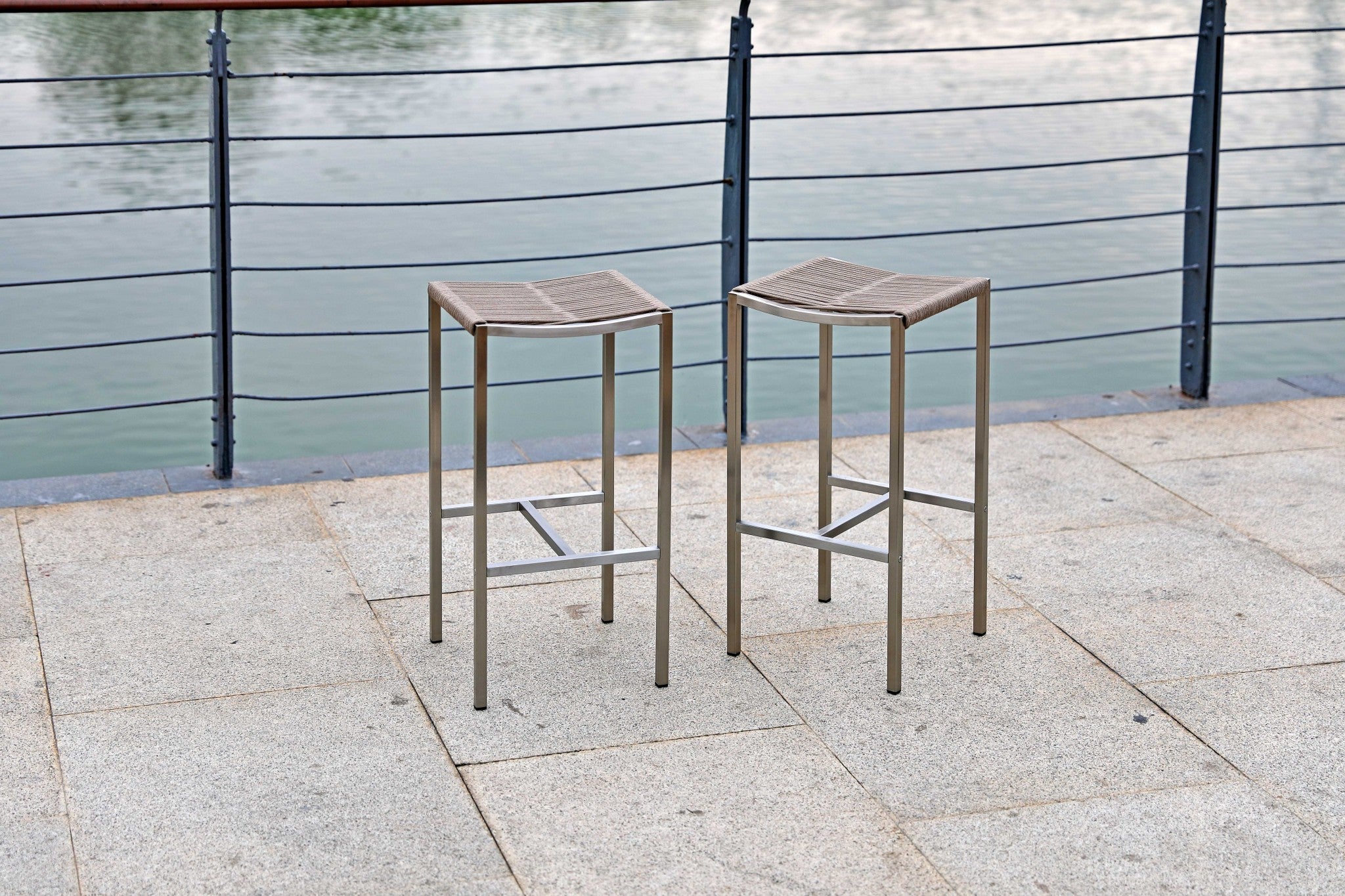 28" Set of Four Brown and Silver Square Barstool