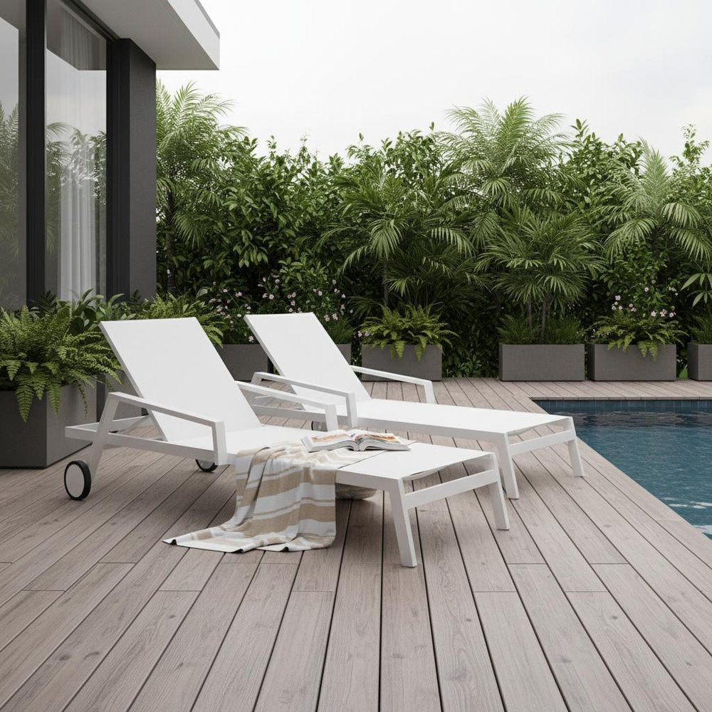 Set Of 2 83" 3-Position Rolling Outdoor Sun Loungers