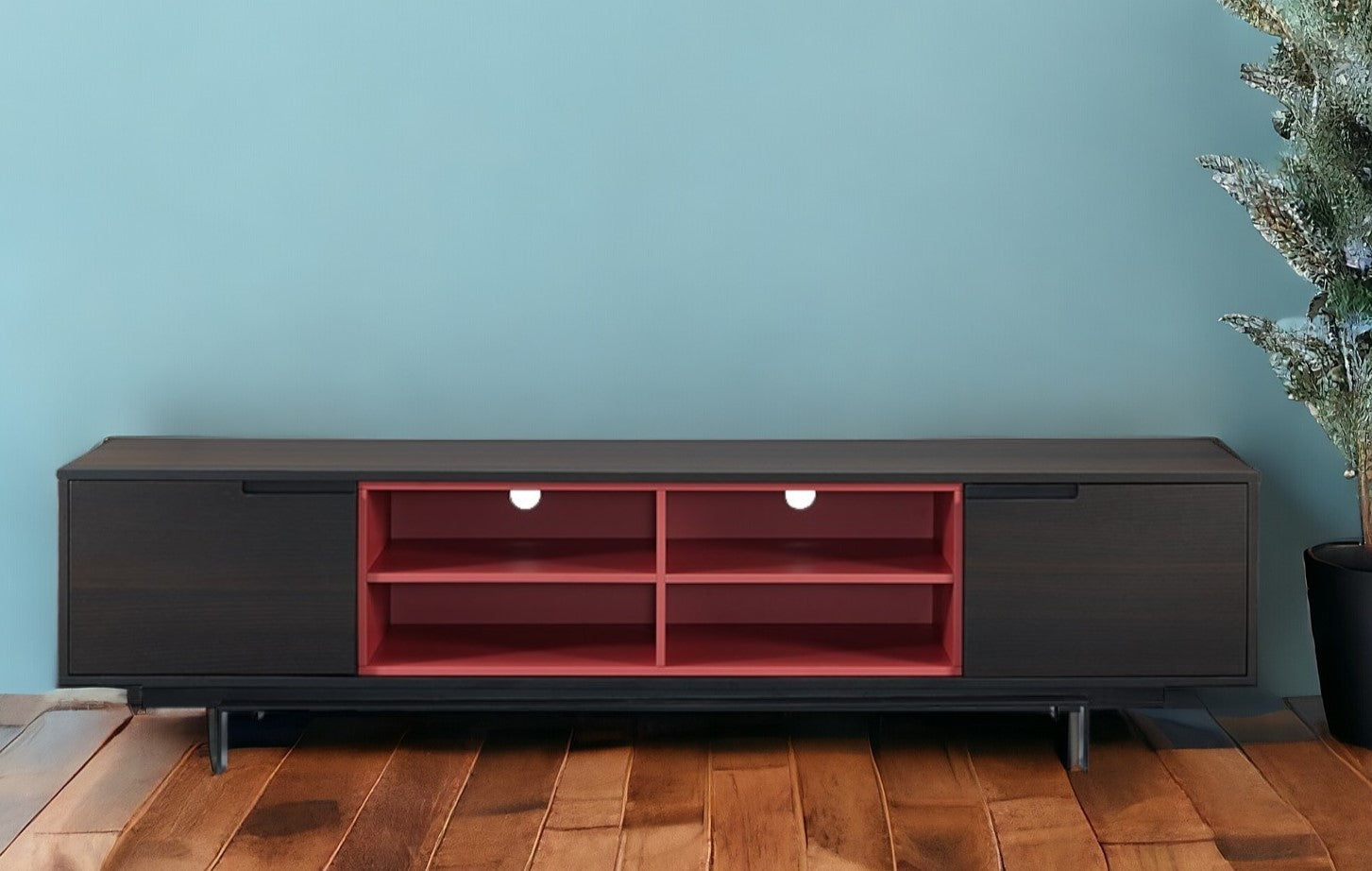 87" Black and Red Wood Entertainment Console