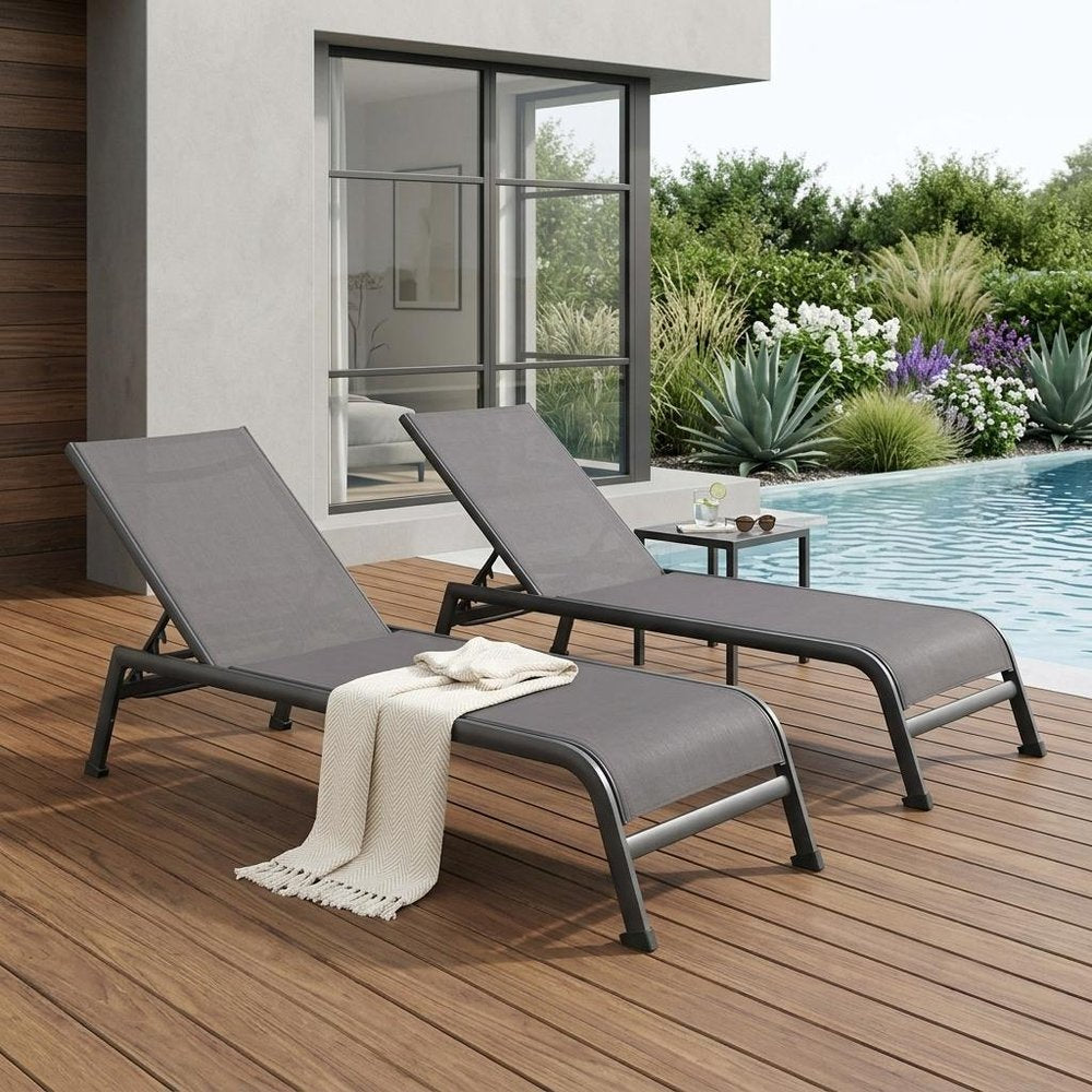 Set of Two 81" Metal Outdoor Chaise Loungers