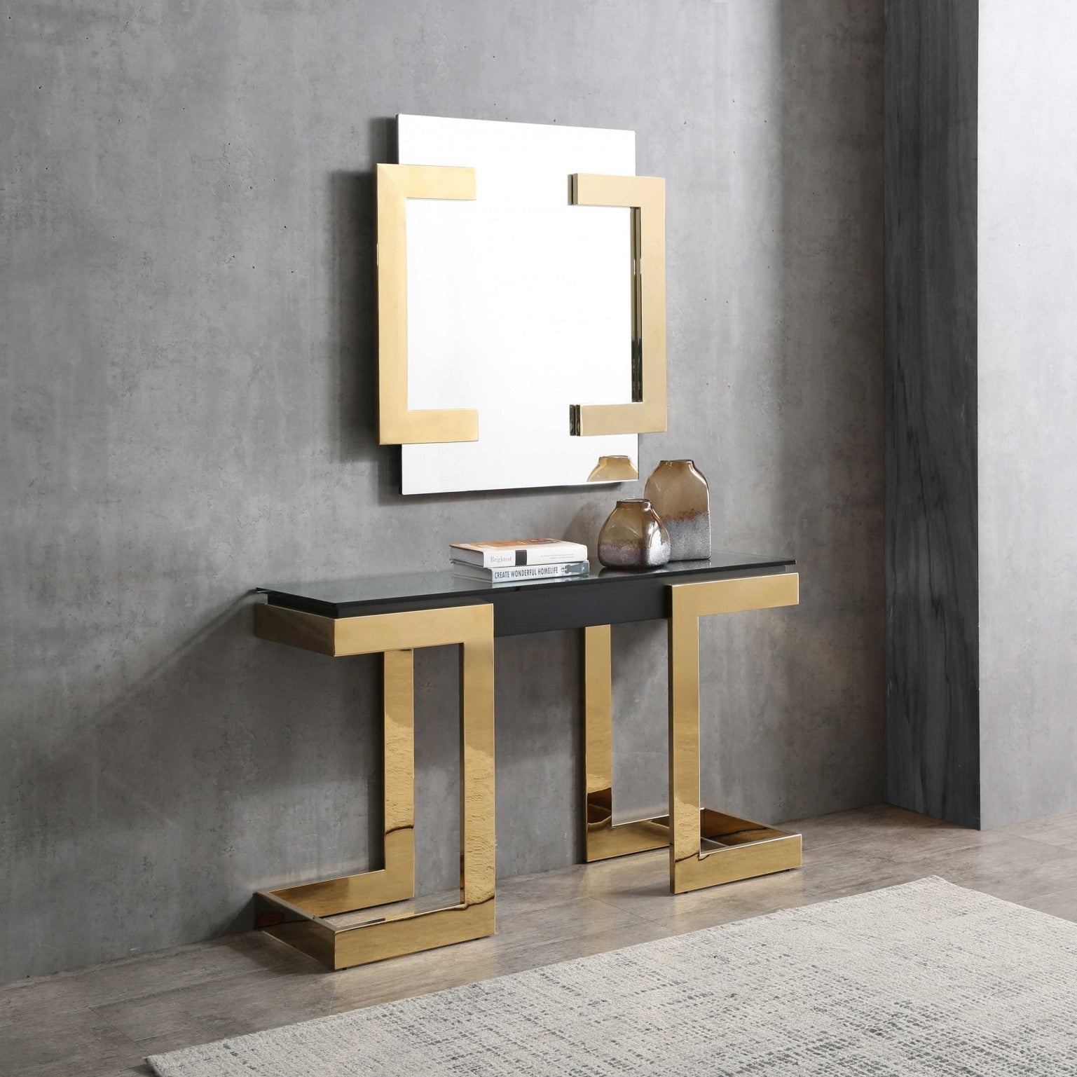52" Black and Gold Deco Console Table
