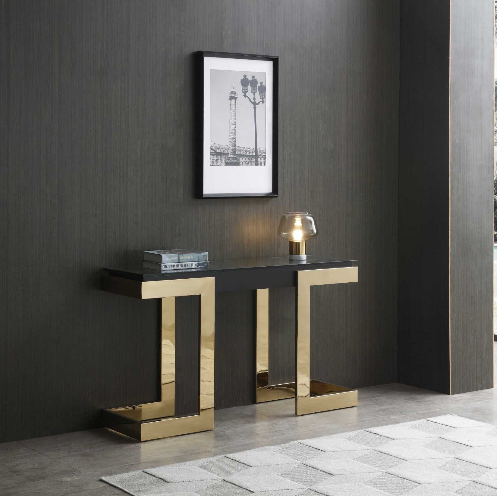 52" Black and Gold Deco Console Table