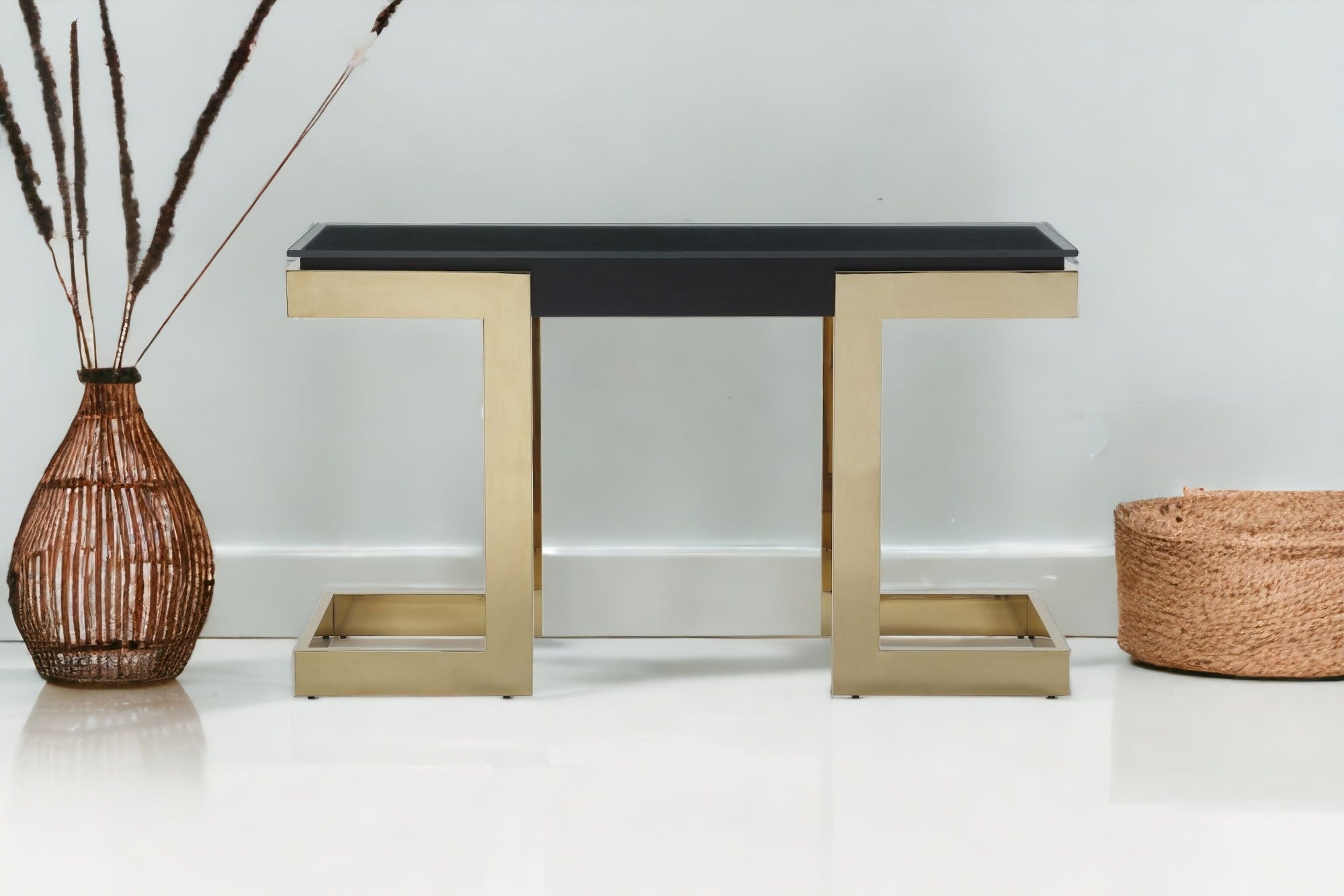 52" Black and Gold Deco Console Table