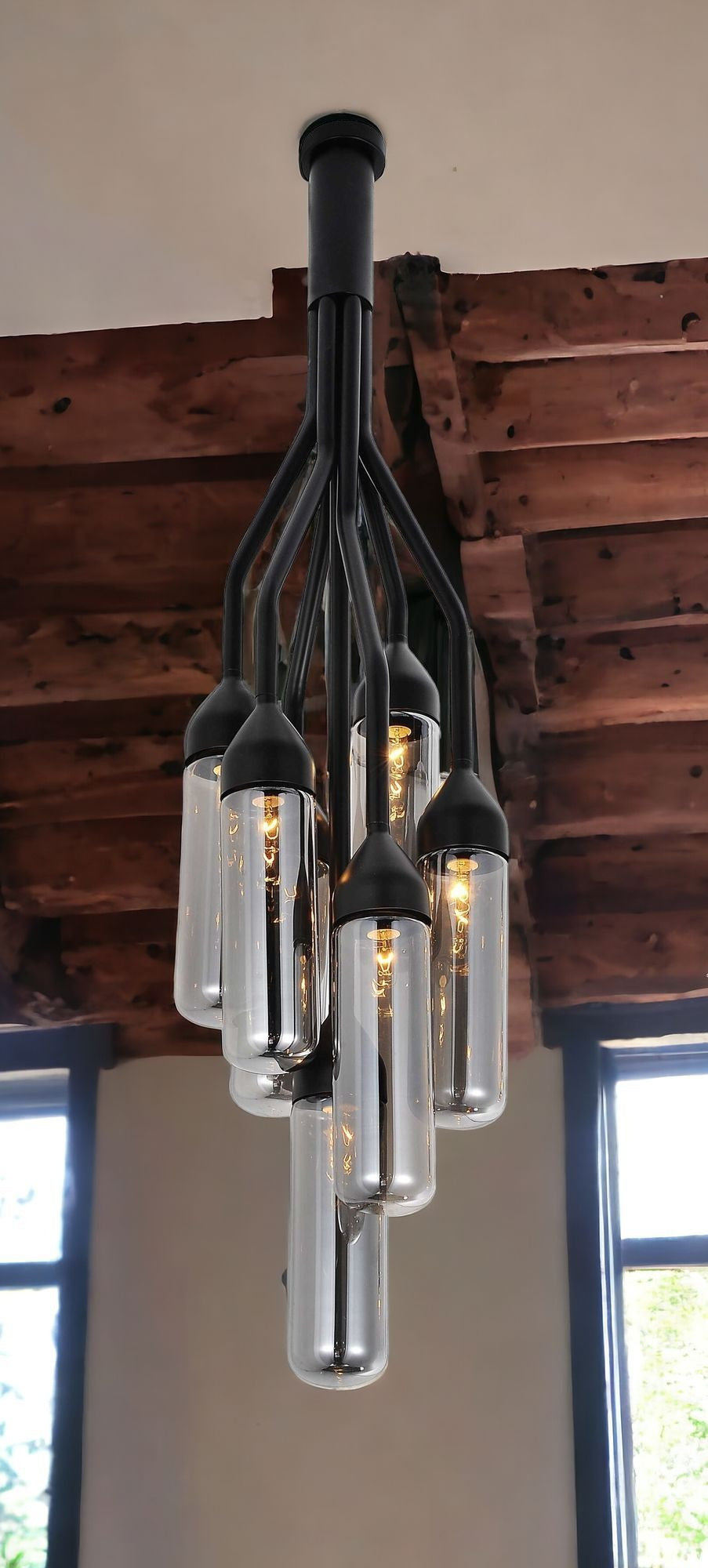 48" Black Hanging 6-Cluster Pendant Light