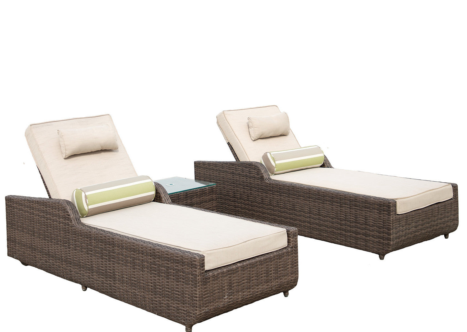 78" Set of Two Brown Rattan Outdoor Sun Loungers