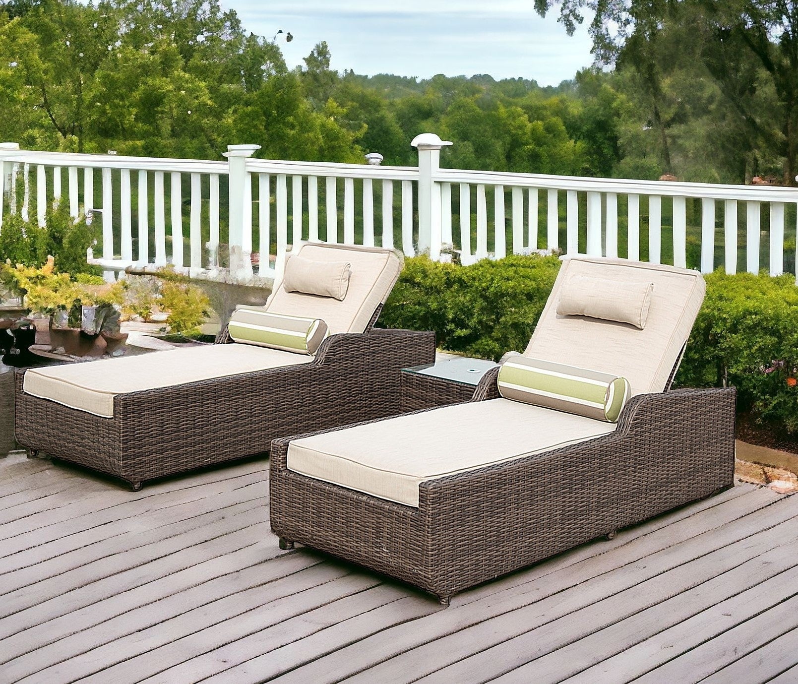 78" Set of Two Brown Rattan Outdoor Sun Loungers