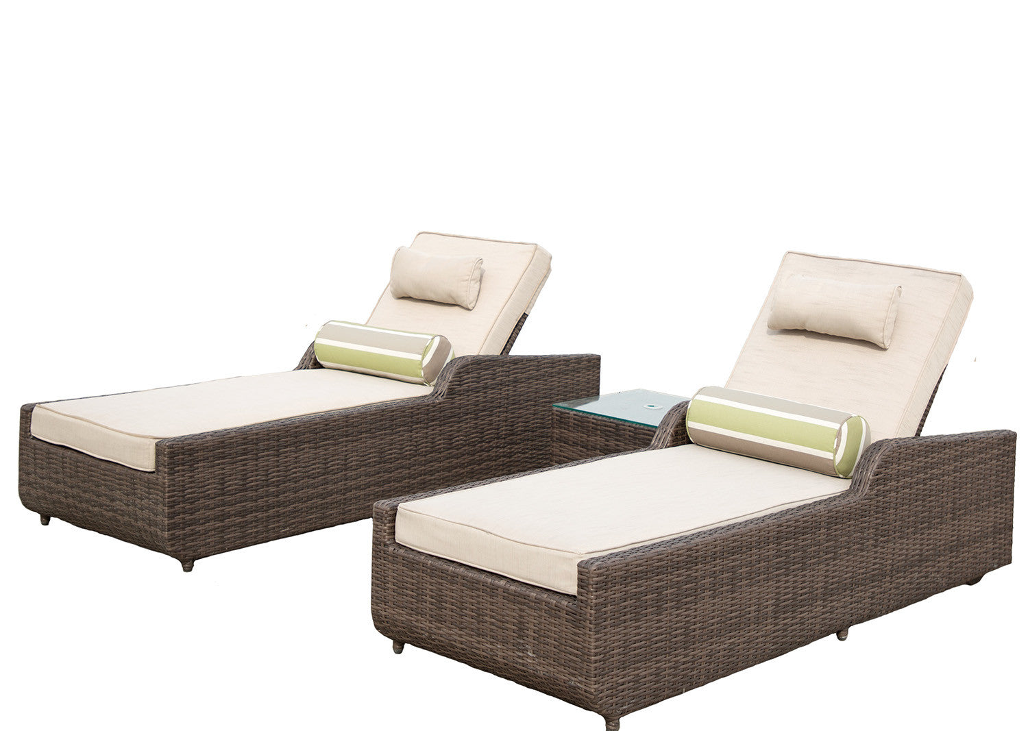 78" Set of Two Brown Rattan Outdoor Sun Loungers