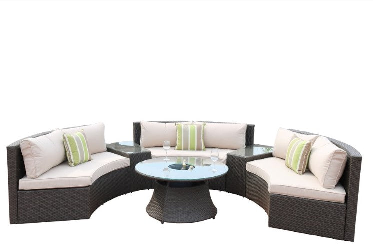 6 Piece Half-Circle Outdoor Seating Set with Ice Bucket Table