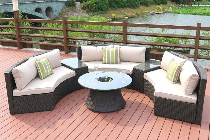 6 Piece Half-Circle Outdoor Seating Set with Ice Bucket Table