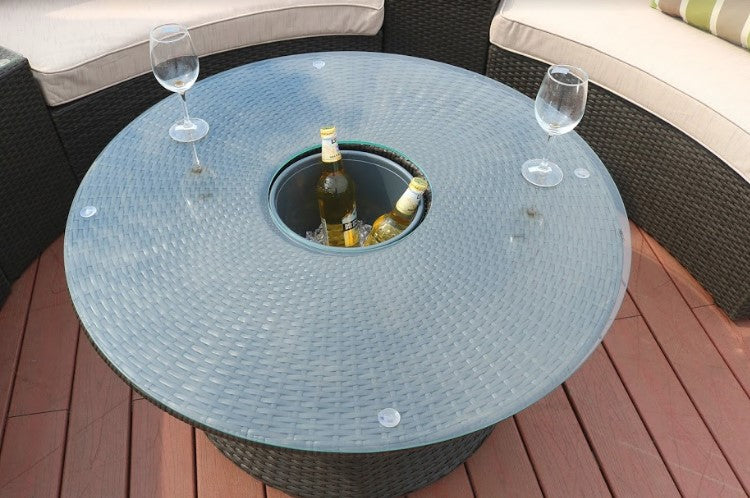 6 Piece Half-Circle Outdoor Seating Set with Ice Bucket Table