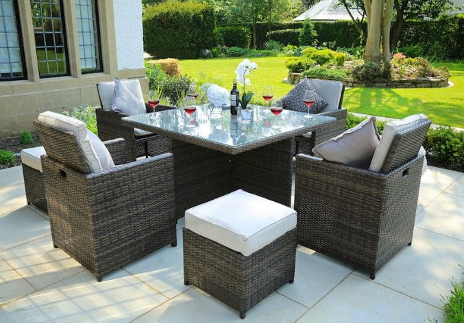 9 Piece Brown and White Outdoor Dining Set