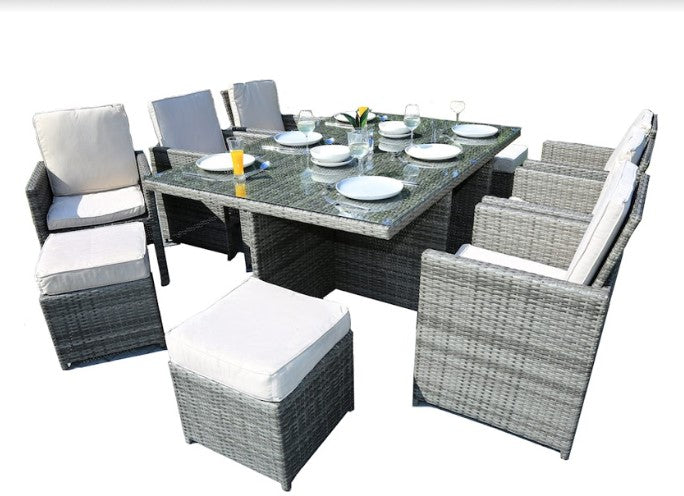 11 Piece Gray and White Rattan Outdoor Dining Set