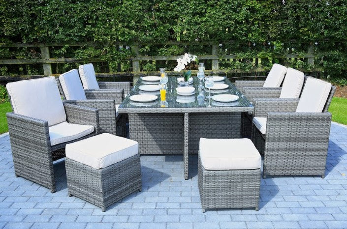 11 Piece Gray and White Rattan Outdoor Dining Set