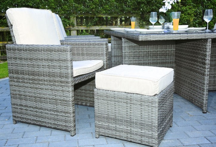 11 Piece Gray and White Rattan Outdoor Dining Set