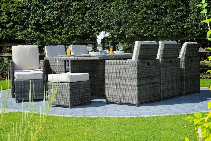 11 Piece Gray and White Rattan Outdoor Dining Set