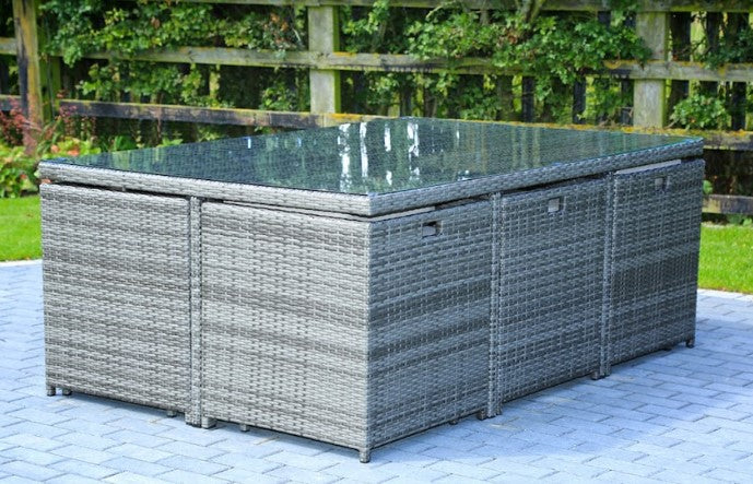 11 Piece Gray and White Rattan Outdoor Dining Set