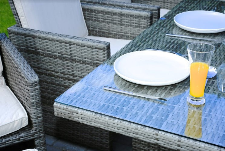 11 Piece Gray and White Rattan Outdoor Dining Set