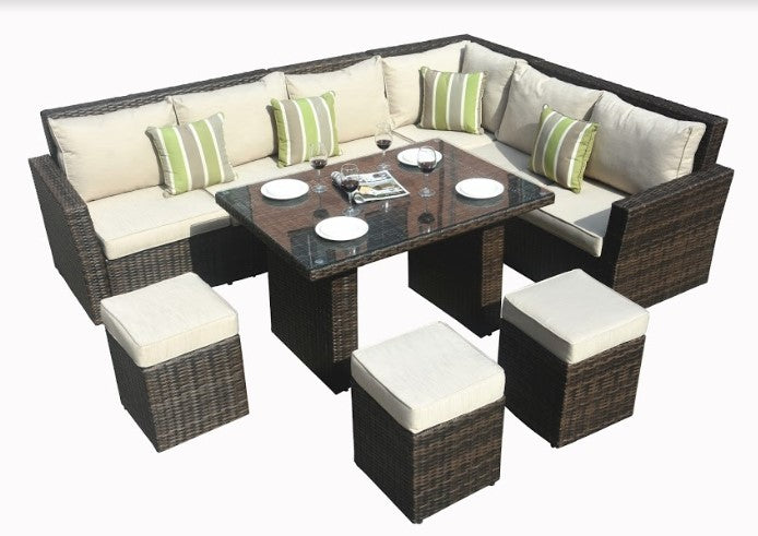 8 Piece Brown and White Outdoor Patio Set