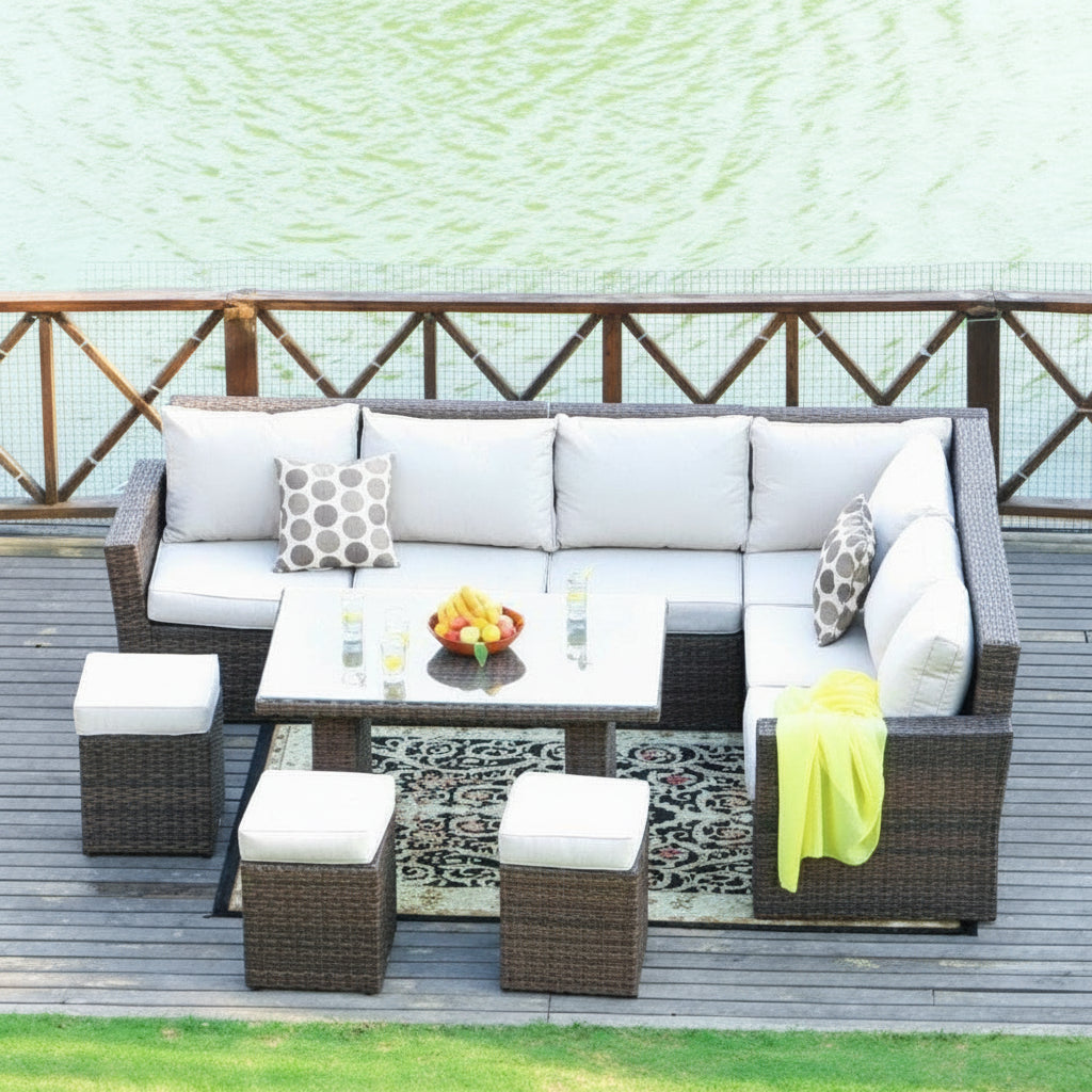 8 Piece Brown and White Outdoor Patio Set