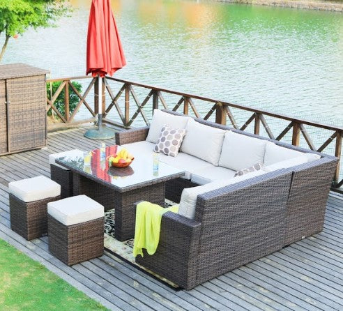 8 Piece Brown and White Outdoor Patio Set