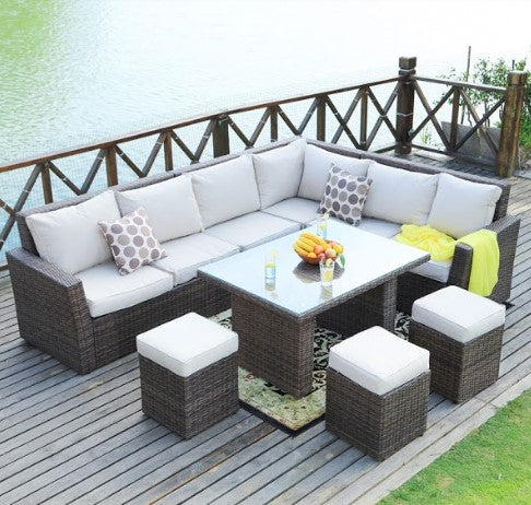 8 Piece Brown and White Outdoor Patio Set