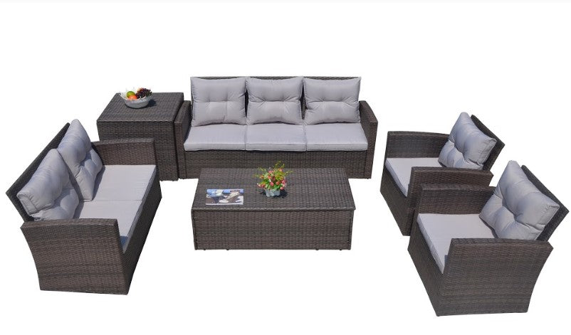 6 Piece Brown and Blue Outdoor Patio Set