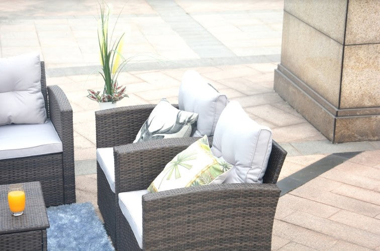 6 Piece Brown and Blue Outdoor Patio Set