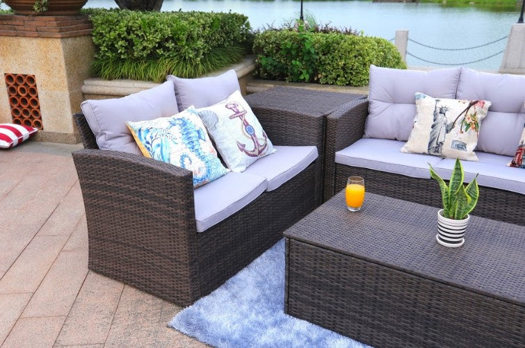 6 Piece Brown and Blue Outdoor Patio Set