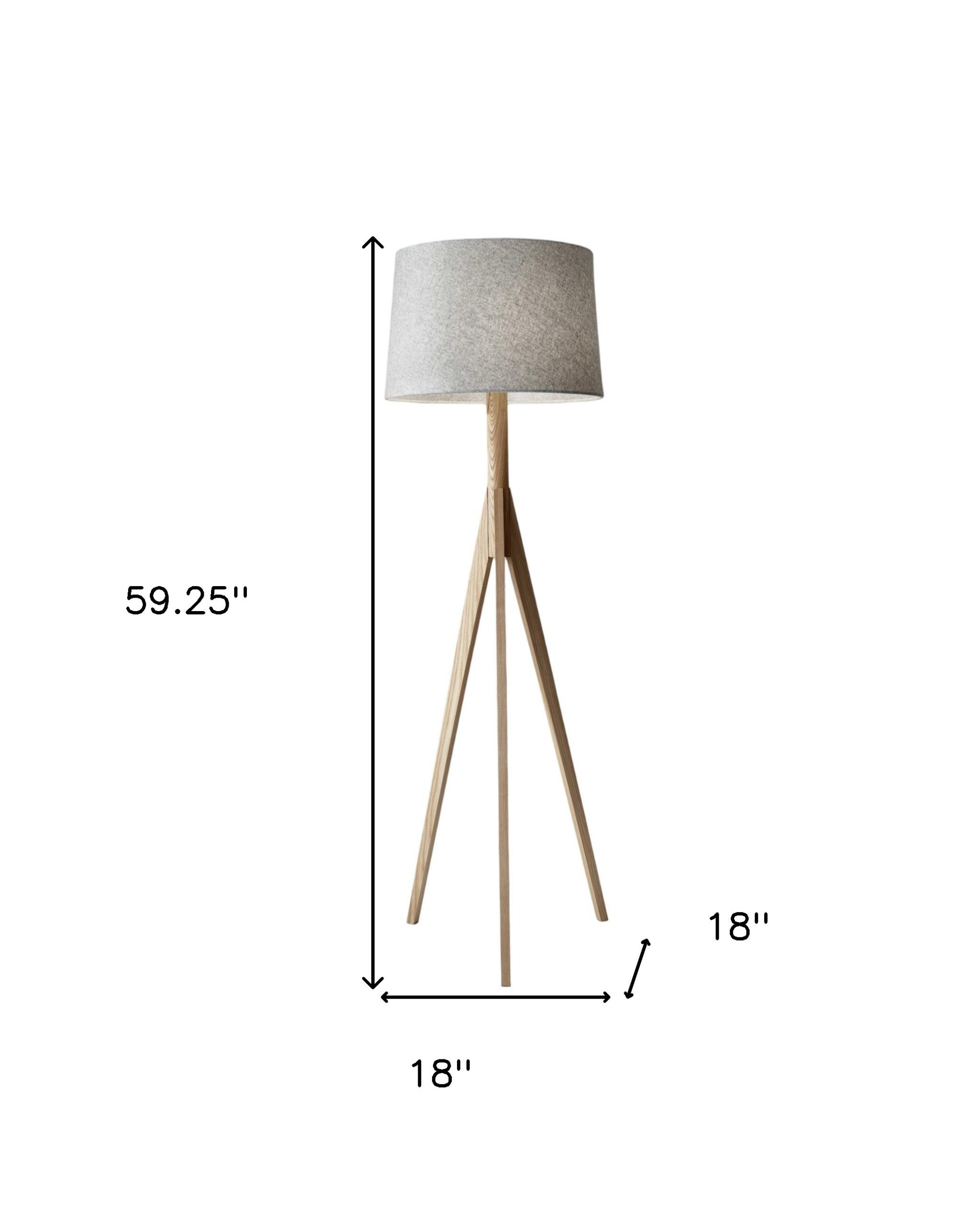 59" Wood Mid-Century Tripod Lamp