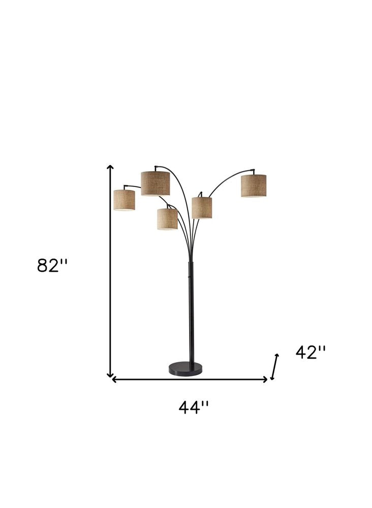 82" Bronze and Beige Five-Light Tree Floor Lamp