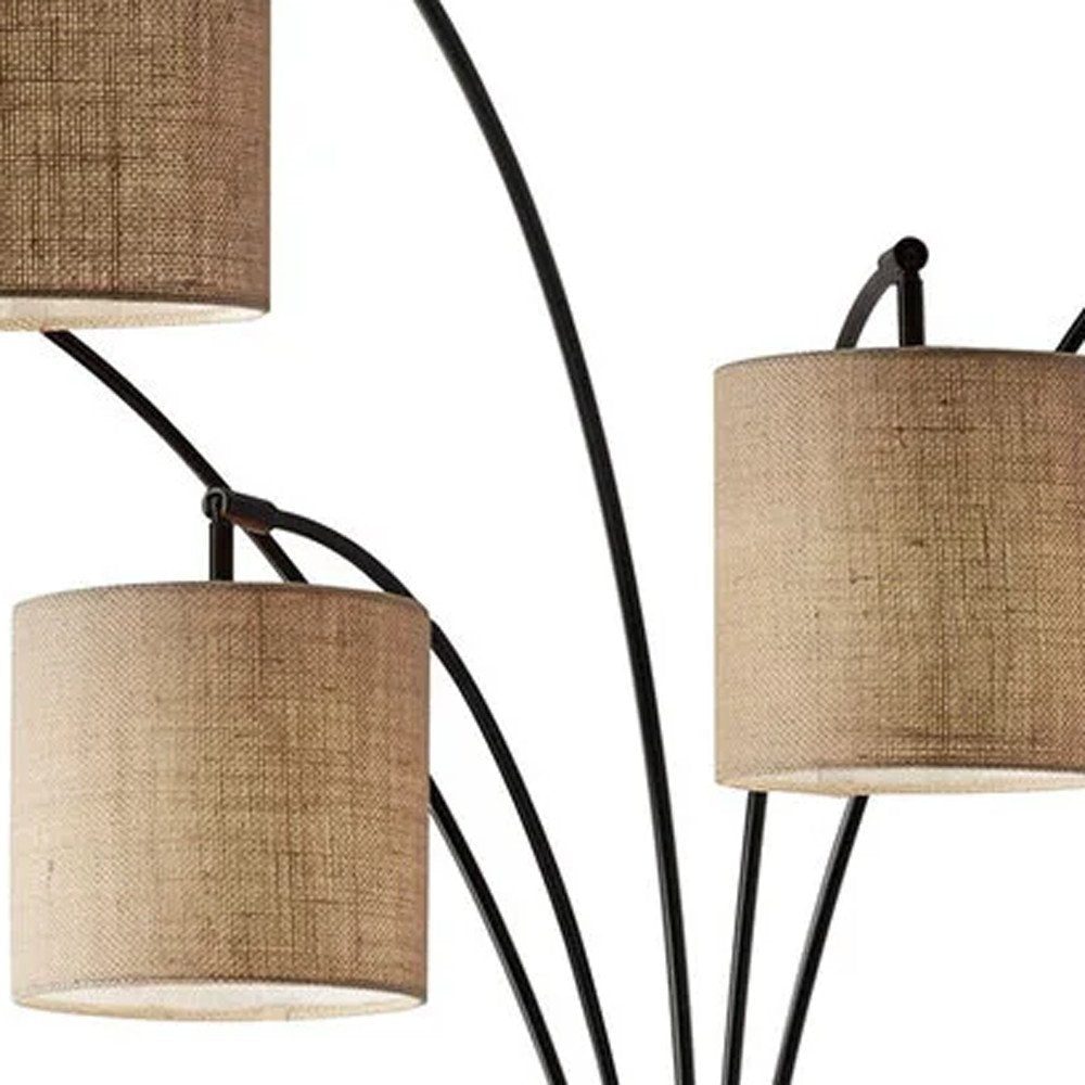 82" Bronze and Beige Five-Light Tree Floor Lamp
