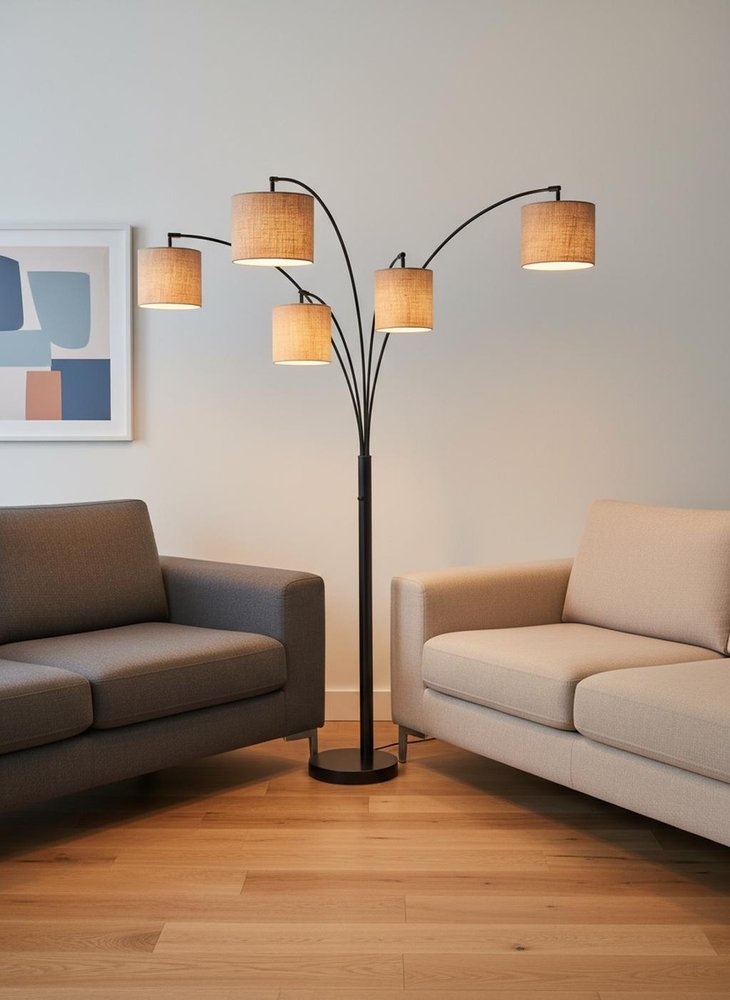 82" Bronze and Beige Five-Light Tree Floor Lamp