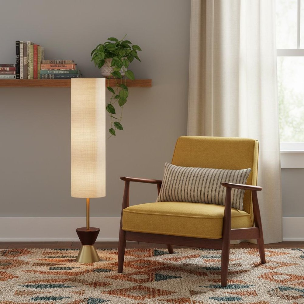 59" Brass Column Floor Lamp