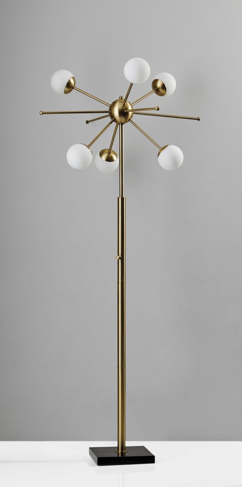 64" Brass Six Light Globe Floor Lamp