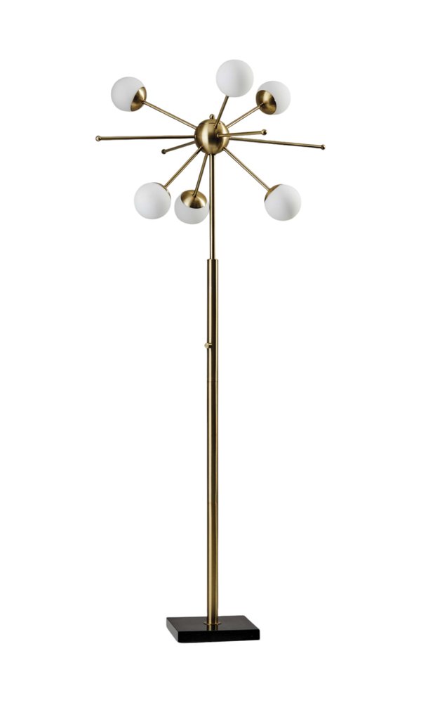 64" Brass Six Light Globe Floor Lamp