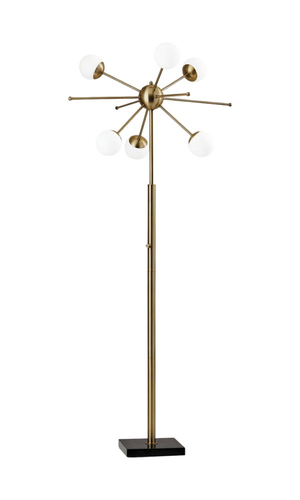 64" Brass Six Light Globe Floor Lamp