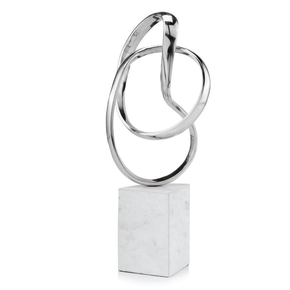 17" Silver and White Twisted Rings Sculpture