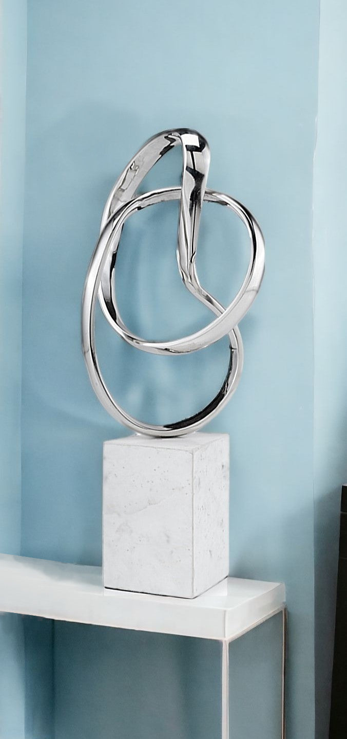 17" Silver and White Twisted Rings Sculpture