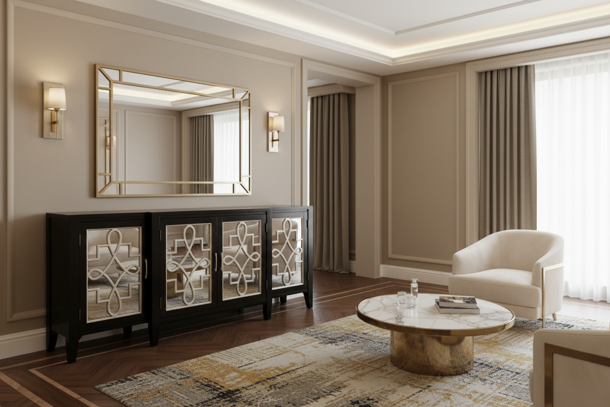 72" Mirrored Trellis Sideboard